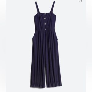 Ribbed Knit Cropped Jumper Navy Blue | Size Large Jumpsuit